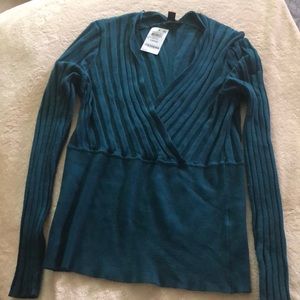 Turquoise Ribbed V Neck Sweater